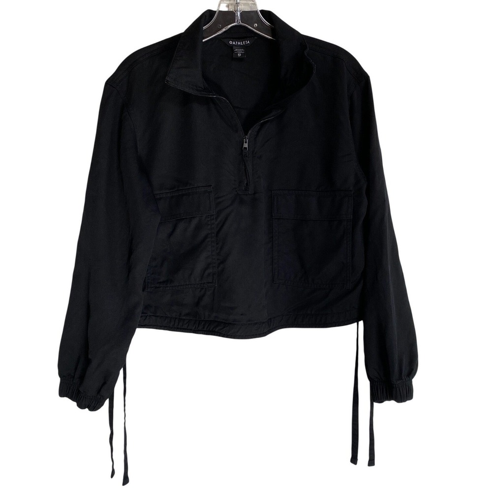 Athleta Black Tencel Lyocell Quarter Zip Cropped Utility Pullover XS 472911-01